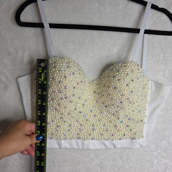 Pearl n Rhinestones‎ M Sexy Glam Trimed Bustier *SizeRunsSmall* See Pics. Blings - Picture 8 of 13